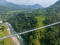 Aerial view of a Tibetan suspended bridge in Nepal Royalty Free Stock Photo