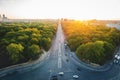 Aerial view of Tiergarten Park and Bundesstrasse 2 highway at sunset - Berlin, Germany Royalty Free Stock Photo