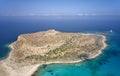 Aerial view on Tigani cape and Balos lagoon with sandy beach. Crete, Greece Royalty Free Stock Photo