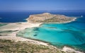 Aerial view on Tigani cape and Balos lagoon with sandy beach. Crete, Greece Royalty Free Stock Photo