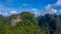 Aerial view Tiger Cave Temple, Buddha on the top Mountain with blue sky of Wat Tham Seua, Krabi,Thailand Royalty Free Stock Photo