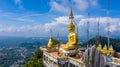 Aerial view Tiger Cave Temple, Buddha on the top Mountain with blue sky of Wat Tham Seua, Krabi,Thailand