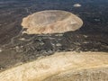 Aerial view of Timanfaya, national park, Caldera Blanca, interior of the crater. Lanzarote, Canary Islands, Spain Royalty Free Stock Photo