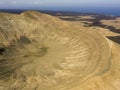 Aerial view of Timanfaya, national park, Caldera Blanca, panoramic view of volcanoes. Lanzarote, Canary Islands, Spain Royalty Free Stock Photo