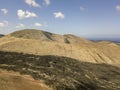 Aerial view of Timanfaya, national park, Caldera Blanca, panoramic view of volcanoes. Lanzarote, Canary Islands, Spain Royalty Free Stock Photo