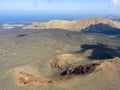 Aerial view of Timanfaya, national park, Caldera Blanca, panoramic view of volcanoes. Lanzarote, Canary Islands, Spain Royalty Free Stock Photo
