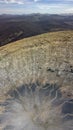 Aerial view of Timanfaya, national park, panoramic view of volcanoes. . Lanzarote, Canary Islands, Spain Royalty Free Stock Photo