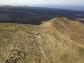 Aerial view of Timanfaya, national park, panoramic view of volcanoes. . Lanzarote, Canary Islands, Spain Royalty Free Stock Photo