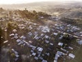 Aerial view of tin shacks and buildings in Ethiopia.