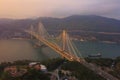 Aerial view of Ting Kau Bridge. Highways in Hong kong with structure of suspension architecture in transportation and travel Royalty Free Stock Photo