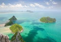 Aerial view of tiny uninhabited islands in the Prachuap bay in Thailand