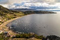 Aerial view at the Titicaca lake in Copacobana, Bolivia Royalty Free Stock Photo