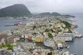 Aerial view to the Alesund city on a cloudy day, Alesund, Norway. Royalty Free Stock Photo