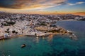 Aerial view to the bay of Mykonos town, Cyclades, Greece Royalty Free Stock Photo