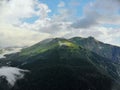 Aerial view to the beautiful mountain landscape. A panorama from the drone. Dombai Russia Royalty Free Stock Photo