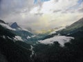 Aerial view to the beautiful mountain landscape. A panorama from the drone. Dombai Russia Royalty Free Stock Photo