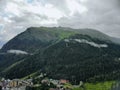 Aerial view to the beautiful mountain landscape. A panorama from the drone. Dombai Russia Royalty Free Stock Photo