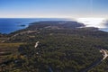 An aerial view of Cape Kamenjak against the sun, Premantura, Istria, Croatia Royalty Free Stock Photo