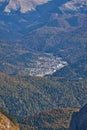 Aerial view to the city of Busteni from the Bucegi Mountains