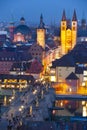 Aerial view to city Wurzburg in Germany at night Royalty Free Stock Photo