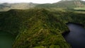 Aerial view to Comprida and Negra lakes , Flores island , Azores. Portugal Royalty Free Stock Photo