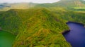 Aerial view to Comprida and Negra lakes , Flores island , Azores. Portugal Royalty Free Stock Photo