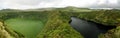 Aerial view to Comprida and Negra lakes , Flores island , Azores. Portugal Royalty Free Stock Photo