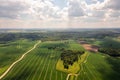 Aerial view to countryside with green agricultural fields and forests Royalty Free Stock Photo