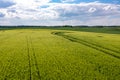 Aerial view to countryside with green agricultural fields and forests Royalty Free Stock Photo