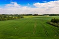 Aerial view to countryside with green agricultural fields and forests Royalty Free Stock Photo