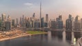 Aerial view to Dubai Business Bay and Downtown with the various skyscrapers and towers timelapse Royalty Free Stock Photo