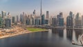 Aerial view to Dubai Business Bay and Downtown with the various skyscrapers and towers timelapse Royalty Free Stock Photo