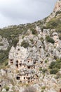 Aerial view to famous ancient lycian tombs in Myra, Demre in Turkey Royalty Free Stock Photo