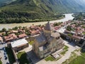 Aerial view to Svetitskhoveli Orthodox Cathedral and historical town Mtskheta, near Tbilisi, Georgia Royalty Free Stock Photo