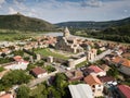 Aerial view to Svetitskhoveli Orthodox Cathedral and historical town Mtskheta, near Tbilisi, Georgia Royalty Free Stock Photo