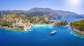 Aerial view to the fishing village of Assos on the island of Kefalonia Royalty Free Stock Photo