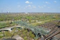 Aerial view to former blast furnace complex Lapadu with an old crane, Duisburg