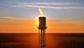 Aerial view to gas flare stack of petroleum refineries sunset background, flare pit tower Royalty Free Stock Photo