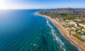 Aerial view to the golden coast at Kastro Kyllini, Greece