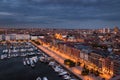 Aerial view to the harbor of Antwerp from the roof