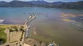 Aerial view to historic Paraty pier and harbour with green mountains in background, Unesco World Heritage, Brazil Royalty Free Stock Photo