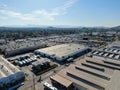 Aerial view to industrial zone and company storage warehouse in RIverside Royalty Free Stock Photo