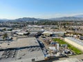 Aerial view to industrial zone and company storage warehouse in RIverside Royalty Free Stock Photo