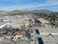 Aerial view to industrial zone and company storage warehouse in RIverside Royalty Free Stock Photo