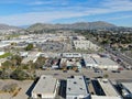 Aerial view to industrial zone and company storage warehouse in RIverside Royalty Free Stock Photo