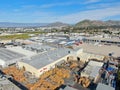 Aerial view to industrial zone and company storage warehouse in RIverside Royalty Free Stock Photo