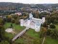 Aerial view to Krasicki Palace in Krasiczyn, Poland