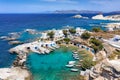 Aerial view to the little fishing village of Mandrakia, Milos, Cyclades, Greece