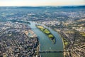 Aerial view to Mainz and river Rhine Royalty Free Stock Photo