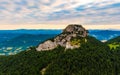 Aerial view to Mala Fatra mountains in Slovakia. Sunrise above mountain peaks and hills in far. Beautiful nature, vibrant colors. Royalty Free Stock Photo